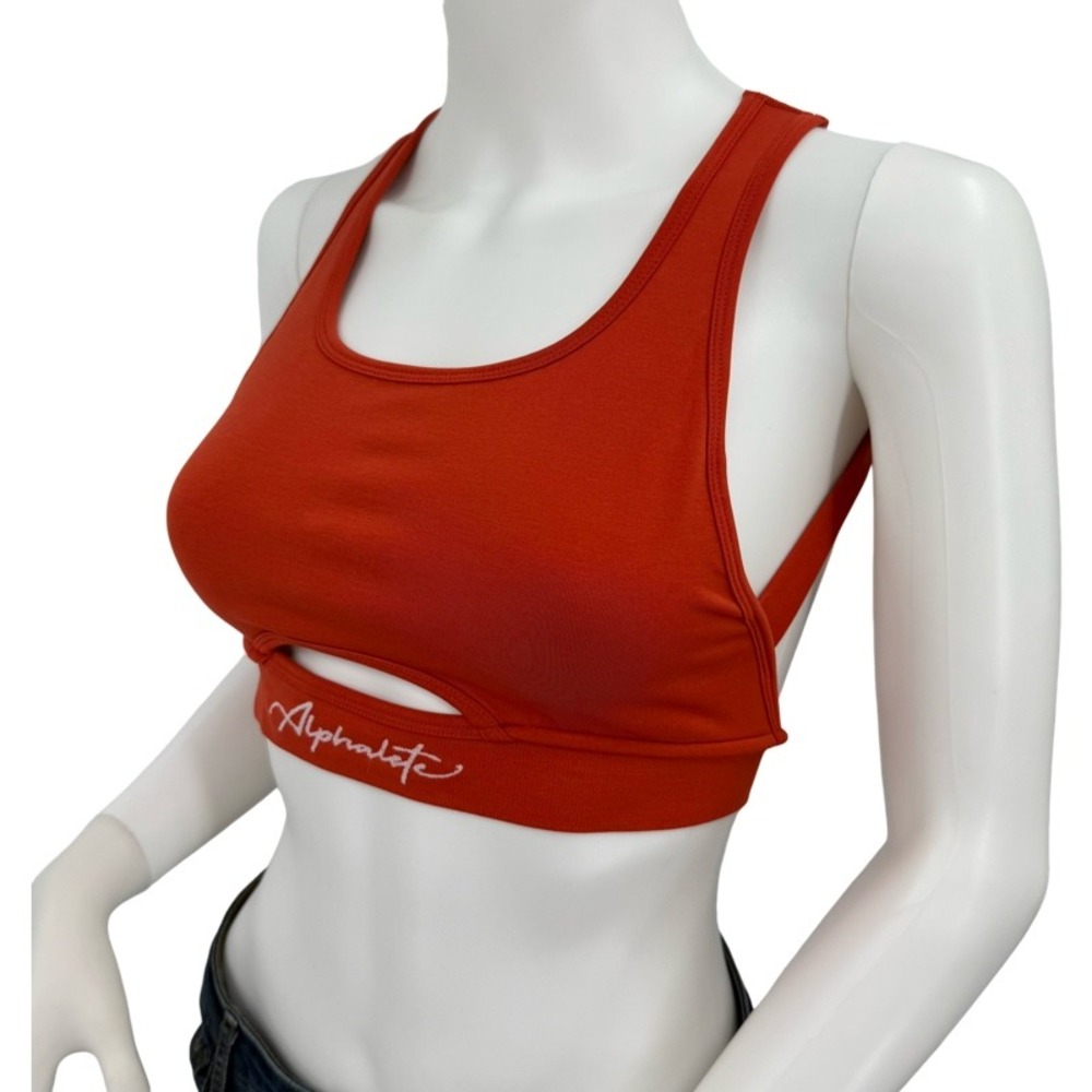 ALPHALETE Small Sports Bra Red Orange‎ Strappy T-Back Athleisure Gym Workout Top